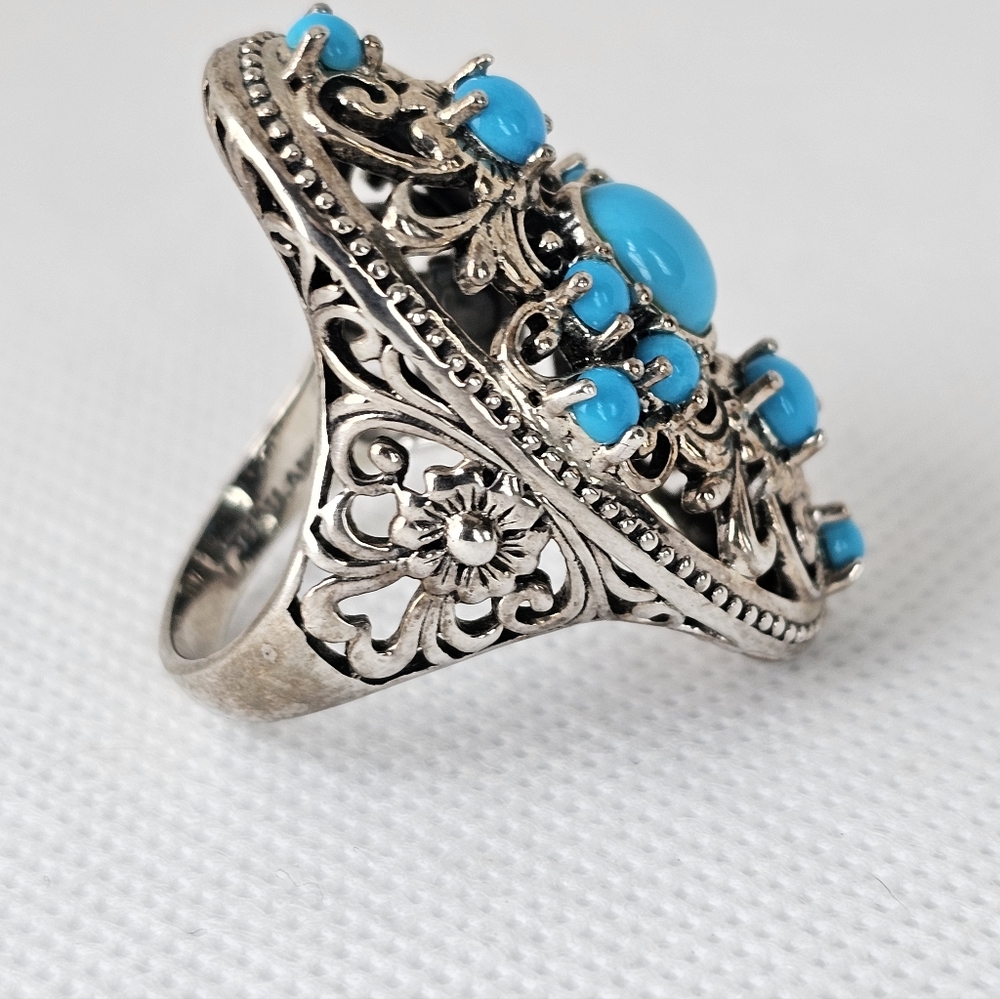 Designer Genuine Turquoise Ring Sterling Silver Sz 7! 💙 - Picture 7 of 7